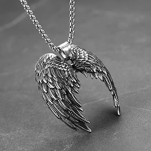 HZMAN Angel Wing Necklace Stainless Steel Gothic Punk Cross Pendant Faith Amulet Jewelry Gift