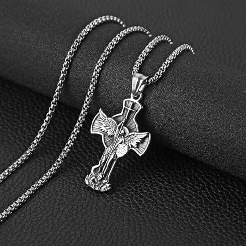 HZMAN St. Michael Pendant Necklace for Men Protection Jewelry
