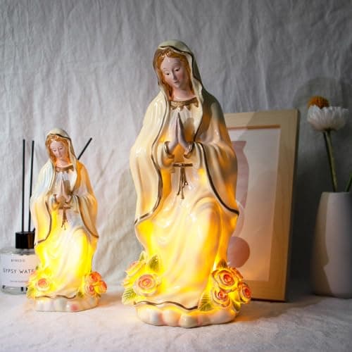 Swaite Virgin Mary Statue, 8 Inch LED Lighted, Religious Decor & Collection Gift