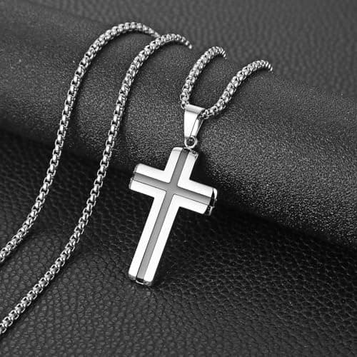 HZMAN High Polished Stainless Steel Cross Pendant Necklace for All Ages