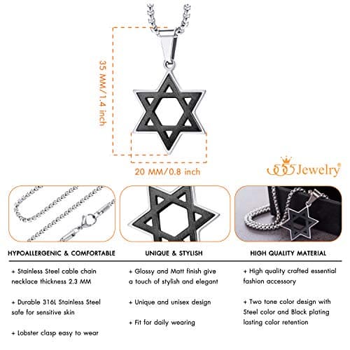 Unisex Stainless Steel Star of David Necklaces - 2-Piece Set