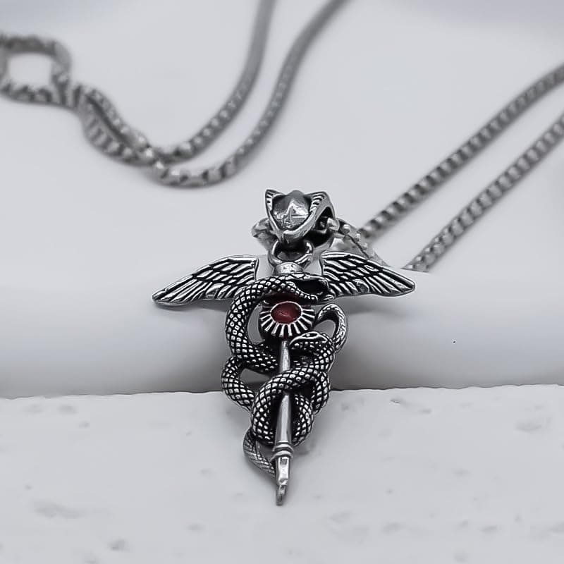 MarveBard Gothic Snake Sword Necklace with Red Crystal Pendant Dark Fantasy Jewelry for Men & Women