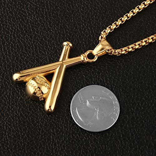 HZMAN Stainless Steel Baseball Pendant Necklace 22+2'' Chain