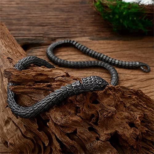 Mens Vintage Jormungandr Snake Necklace - Stainless Steel Amulet with Ring