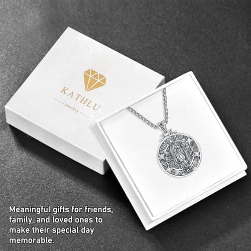 KATHLU Virgin Mary Necklace 925 Sterling Silver Catholic Jewelry