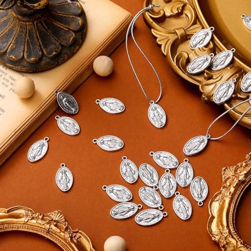 Ferreve 48 Pcs Virgin Mary Silver Pendant Necklaces for Men Women