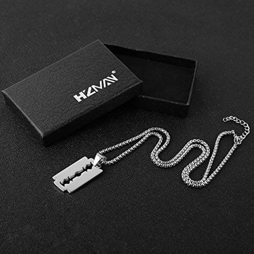 Stainless Steel Razor Blade Dog Tag Pendant Hip Hop Necklace