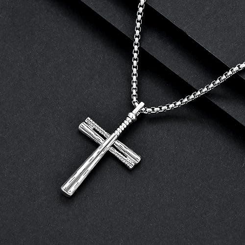 Sterling Silver Baseball Cross Pendant for Men & Boys Jewelry Gift