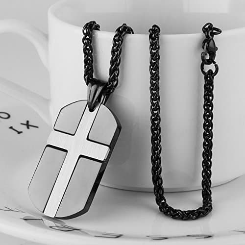 HZMAN Stainless Steel Cross Dog Tag Necklace - Isaiah 41:10 Bible Verse