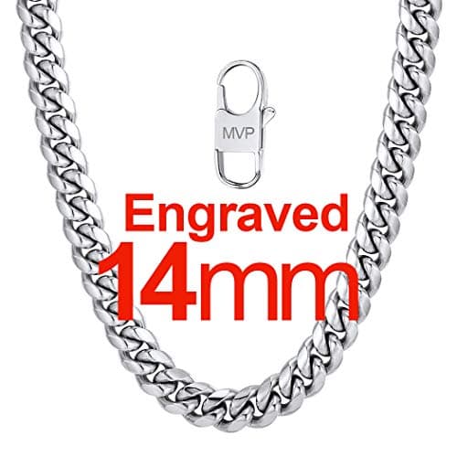 Men's Chunky Miami Cuban Chain Necklace with Custom Options - Available in Various Widths and Lengths, Gold Plated, Stainless Steel, or Black - Comes with Gift Box