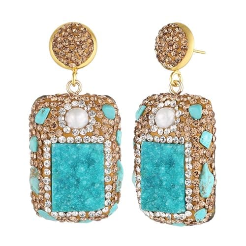 Chunky Turquoise Stone Stud Earrings for Women