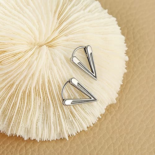 HZMAN Unisex Bike Punk Silver Stainless Steel Triangle Dangle Hoop Earrings
