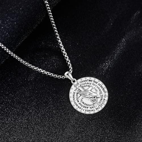 AXOMY Saint Necklace for Women Men - Sterling Silver Serenity Prayer Pendant Jewelry