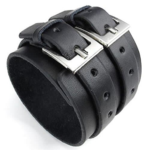 Casoty Punk Rock Leather Cuff Bracelets for Men and Women