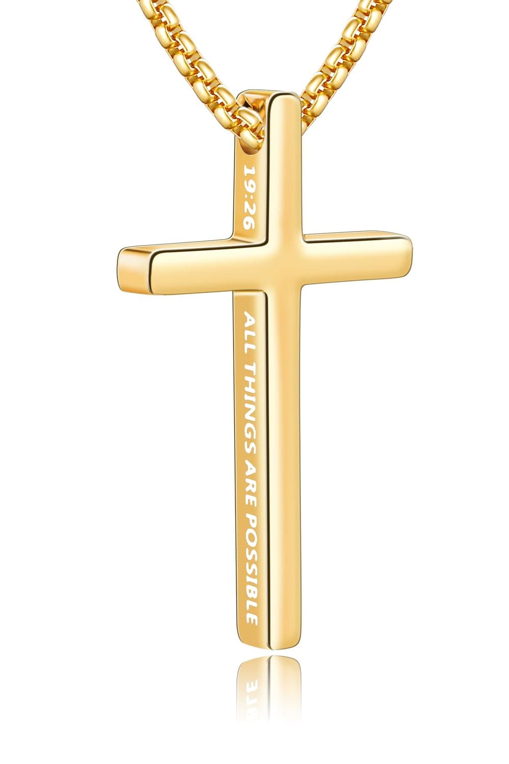 Fiusem Inspirational Stainless Steel Box Cross Necklace for Men