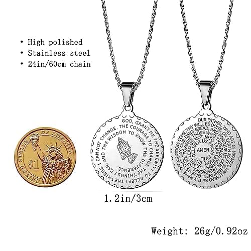 Christian Serenity Prayer Necklace with Lord's Prayer Pendant