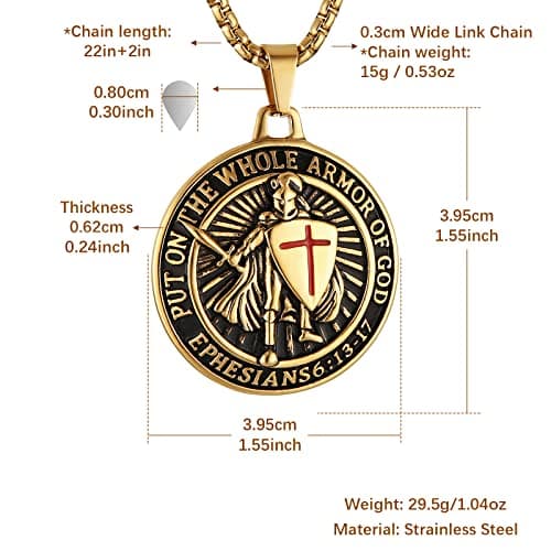 HZMAN Red Cross Armor of God Necklace for Men