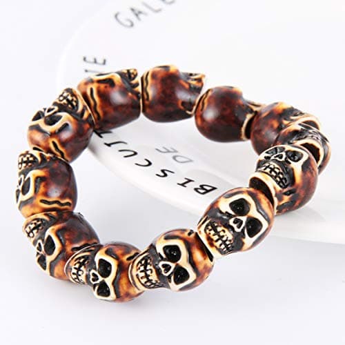 Gothic Skull Bracelet for Unisex - Dark Brown, 8 Inch