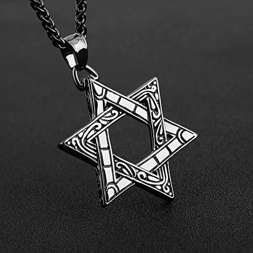 HZMAN Star of David Pendant Necklace Silver Stainless Steel Israel Necklace