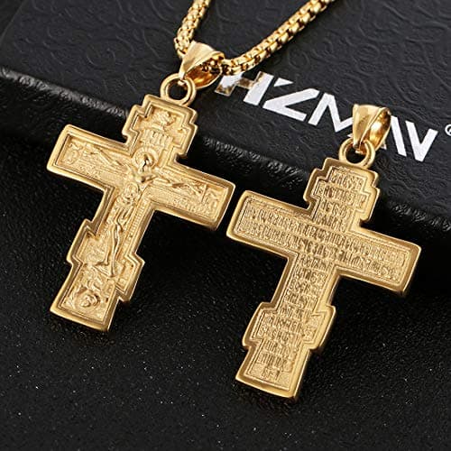Vintage Stainless Steel Cross Pendant Necklace, Silver Gold Black Color Options, 22+2 Inches Chain