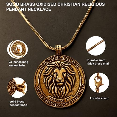 GUAAFA Blessed Lion Pendant Locket Necklaces - Christian Faith Jewelry for Men & Women