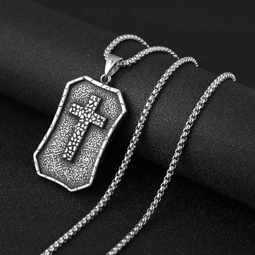 HZMAN Stainless Steel Gothic Punk Cracked Cross Pendant Necklace for Men and Boys