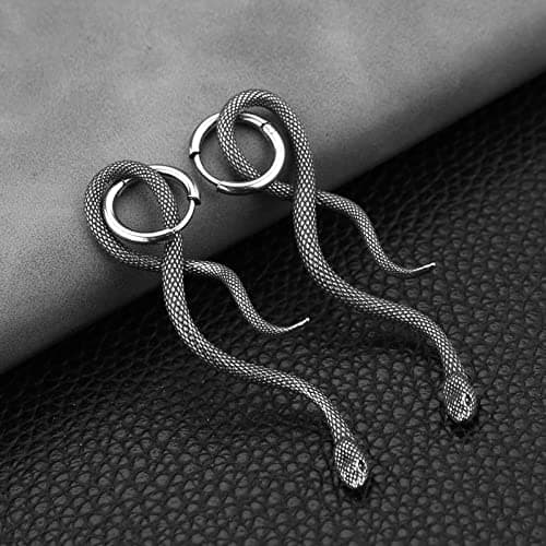 HZMAN Stainless Steel Gothic Punk Snake Hoop Earrings for Men and Women Party Jewelry