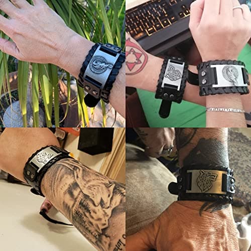 TURTLEDOVE Viking Leather Wolf Fenrir & Odin’s Raven Medieval Bracelets