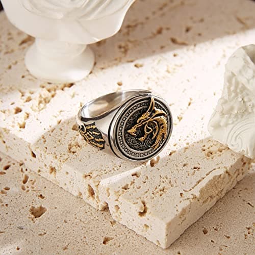 HZMAN Viking Wolf Ring for Men Stainless Steel Wolf Head Paw Rings Gift