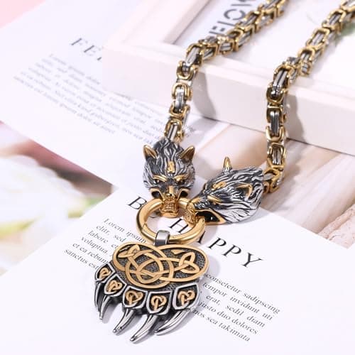 OIDEA Viking Wolf Head Necklace: Stainless Steel Nordic Amulet Gift for Men