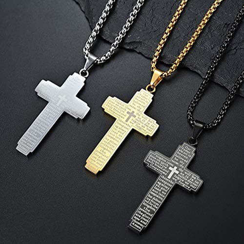 Rehoboth Stainless Steel Our Father Cross Pendant Necklace 24"
