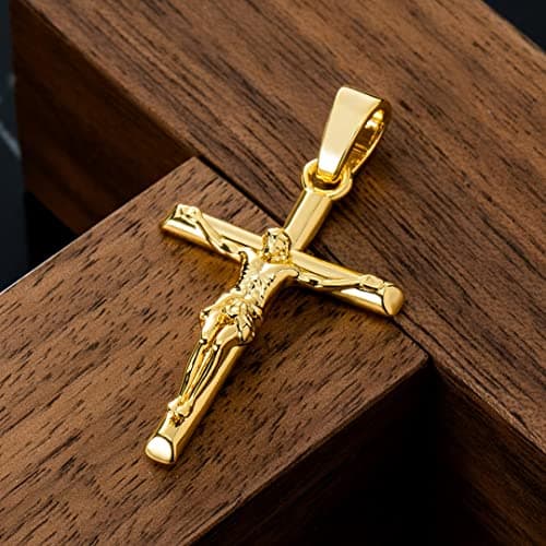 HELLOICE 18K Gold Plated Cross Necklace with 22" Chain for Men & Women