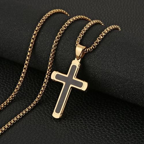 HZMAN Polished Stainless Steel Cross Necklace for Men & Women Christian Faith Jewelry Gift