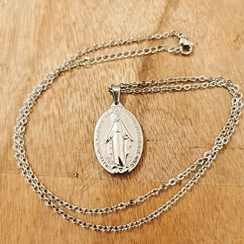 Stainless Steel Virgin Mary Miracle Medal Necklace for Women Religion Jewelry