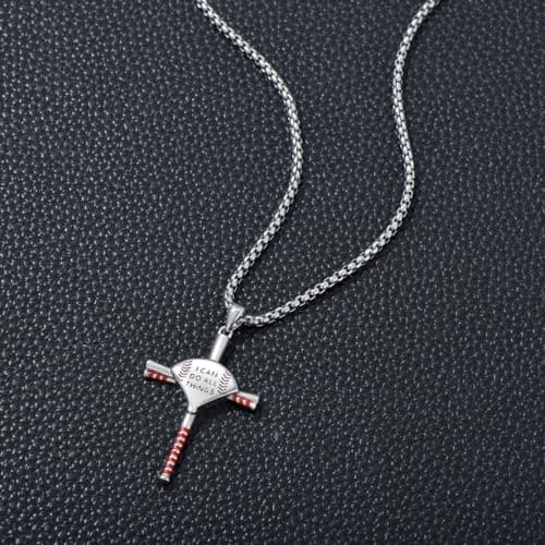 925 Sterling Silver Baseball Cross Necklace for Baseball Players