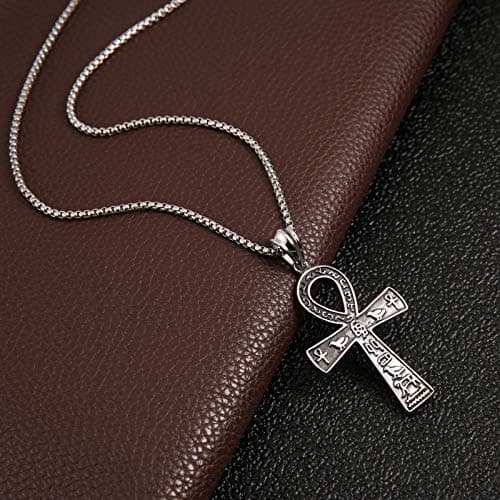 HZMAN Stainless Steel Large Ankh Pendant with 22+2 Inch Chain