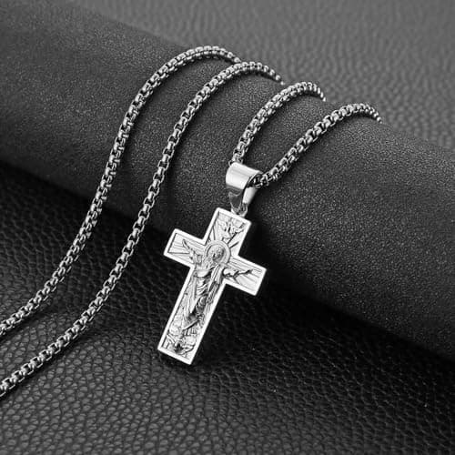 HZMAN Stainless Steel Retro Cross Necklace - Christian Faith Jewelry for Men & Women