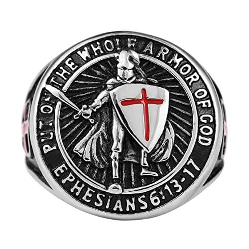 Knights Templar Men's Stainless Steel Ring with Red Cross Design
