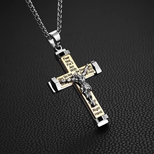 Stainless Steel Cross Necklace with Lord's Prayer Pendant