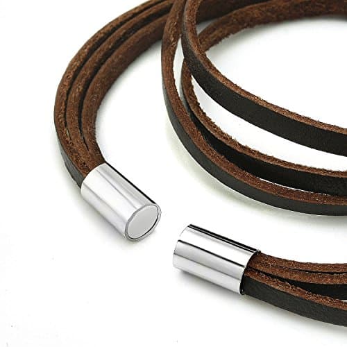 JEWELRIESHOP Monotone Rough Finish Genuine Leather Wrap Bracelet