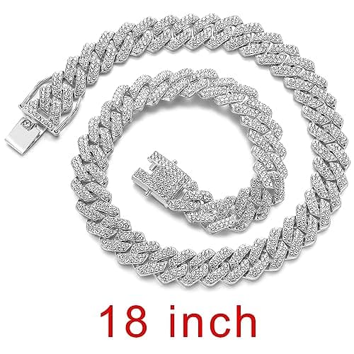 JUNVirtuous Women's Cuban Link Chain Necklace with Bling and Diamond Jewelry