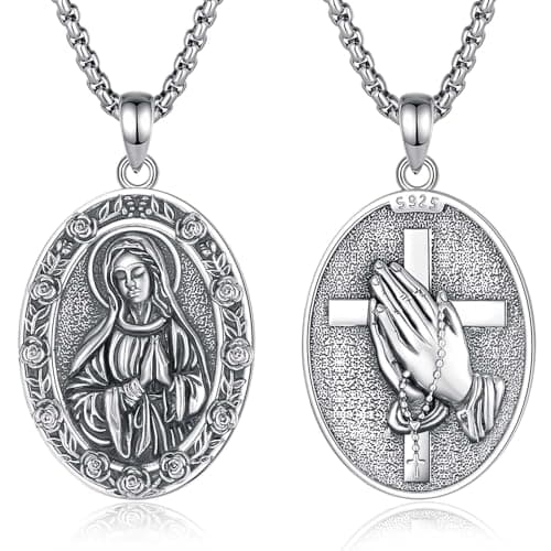 INFUSEU Unique Virgin Mary, St Joseph & Jesus Pendant Necklace 20+2 Inch Chain