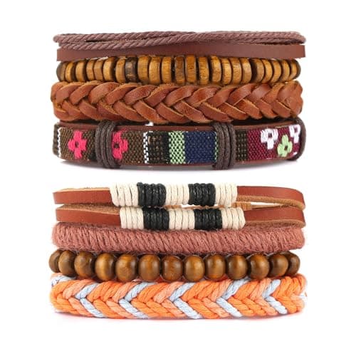 STWTR Mix 8 Wrap Bracelets Hemp Cords Wood Beads