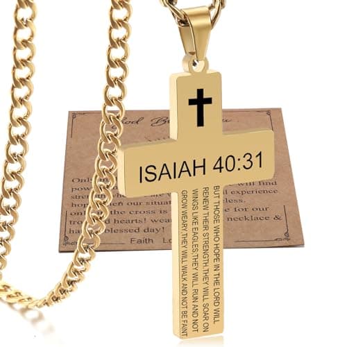 SKQIR Cross Necklace for Men with Bible Verse, Christian Religious Gift