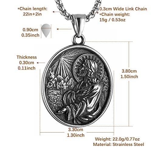 HZMAN Stainless Steel Religious Christian Amulet Pendant Necklace