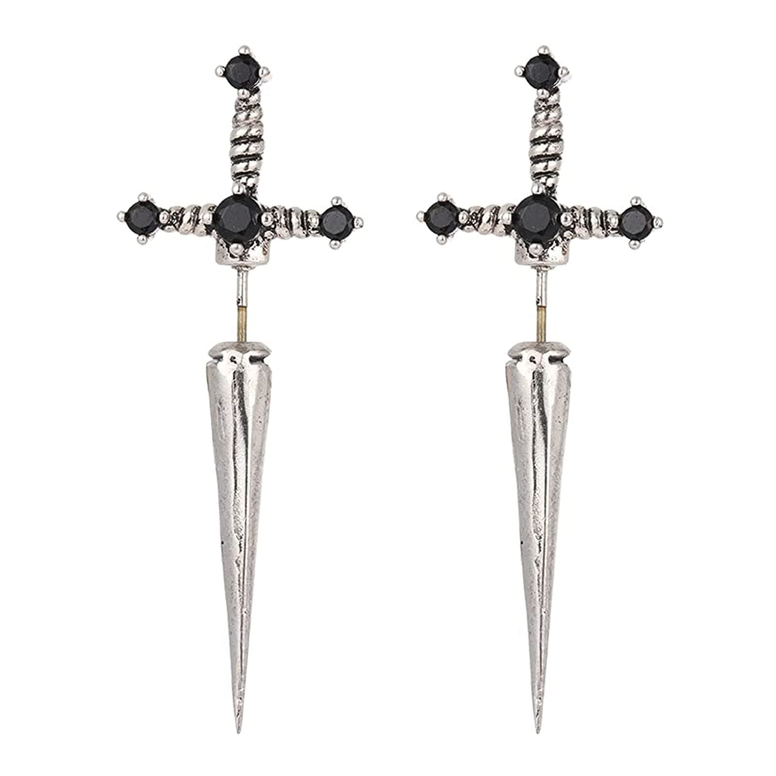 Rrdaily Vintage Gothic Sword Dangle Earrings Rhinestone Crystal Punk Style Costumes Jewelry