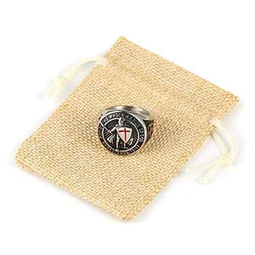 Knights Templar Men's Stainless Steel Ring with Red Cross Design