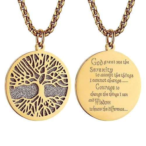 HZMAN Two Piece Serenity Prayer Tree of Life Pendant Necklace 22+2" Chain