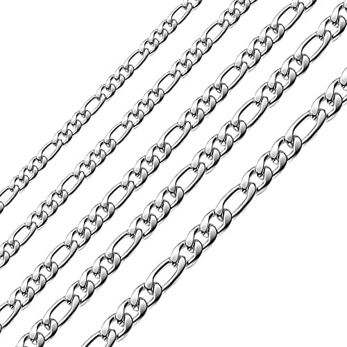 18k Gold Plated Figaro Link Chain - Stainless Steel Necklace for Men and Women