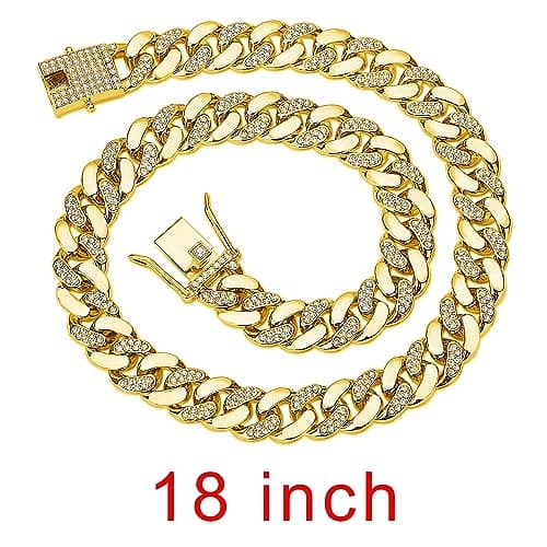 JUNVirtuous Women's Cuban Link Chain Necklace with Bling and Diamond Jewelry